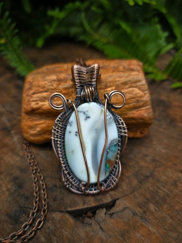 Dendritic Opal Copper Wire Wrapped Handmade Pendant Necklace - Jewellery Australia