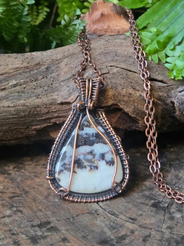 Dendritic Opal Copper Wire Wrapped Handmade Pendant Necklace - Jewellery Australia