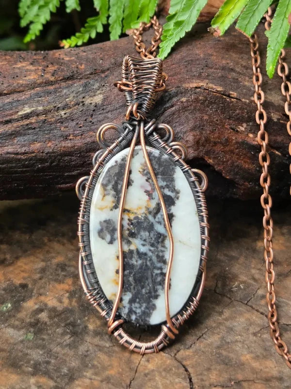 Dendritic Opal Copper Wire Wrapped Pendant Necklace - Jewellery Australia