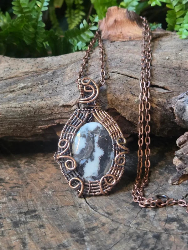Dendritic Opal Copper Wire Wrapped Pendant Necklace - Jewellery Australia