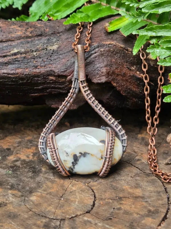 Dendritic Opal Copper Wire Wrapped Pendant Necklace - Jewellery Australia