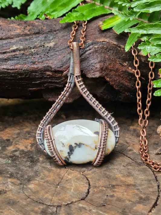 Dendritic Opal Copper Wire Wrapped Pendant Necklace - Jewellery Australia