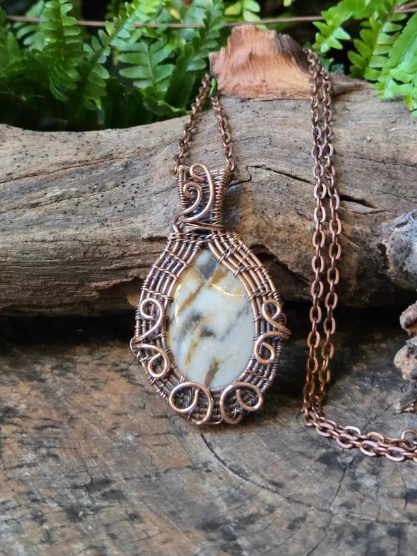 Dendritic Opal Copper Wire Wrapped Pendant Necklace - Jewellery Australia