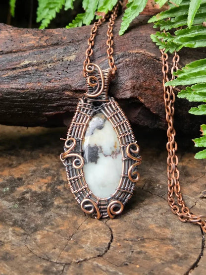 Dendritic Opal Copper Wire Wrapped Pendant Necklace - Jewellery Australia