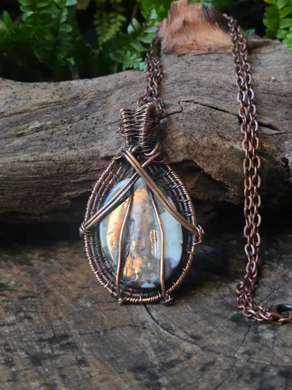 Dendritic Opal Copper Wire Wrapped Pendant Necklace - Jewellery Australia