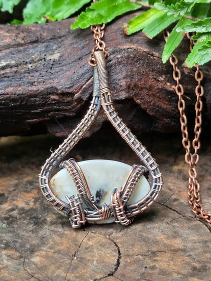 Dendritic Opal Copper Wire Wrapped Pendant Necklace - Jewellery Australia