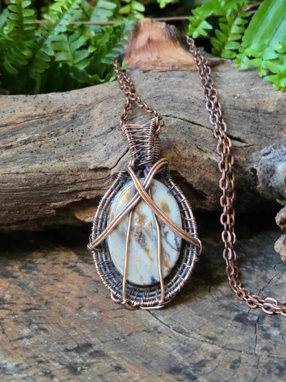 Dendritic Opal Copper Wire Wrapped Pendant Necklace - Jewellery Australia