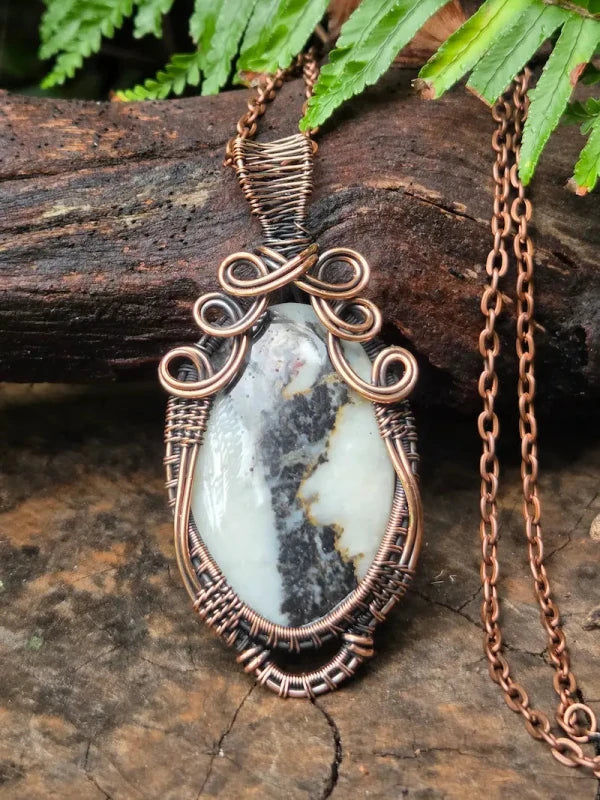 Dendritic Opal Copper Wire Wrapped Pendant Necklace - Jewellery Australia