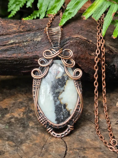 Dendritic Opal Copper Wire Wrapped Pendant Necklace - Jewellery Australia