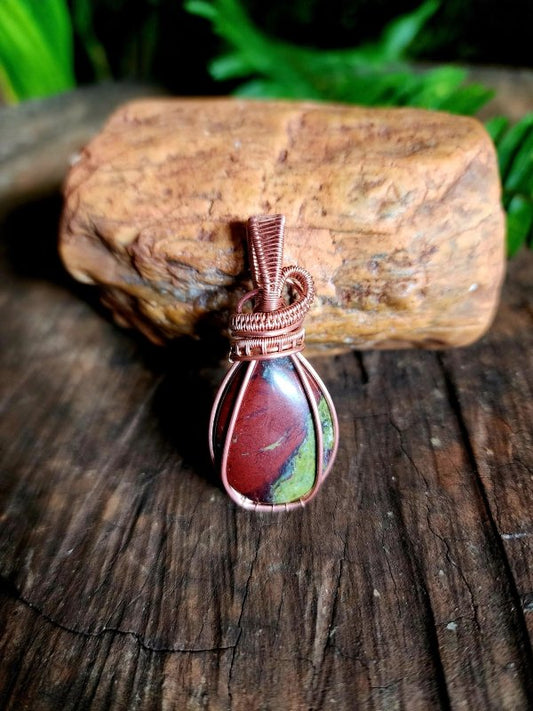 Dragon Blood Jasper Copper Wire Wrapped Handmade Pendant - Copper Wire Wrap Crystal Australia