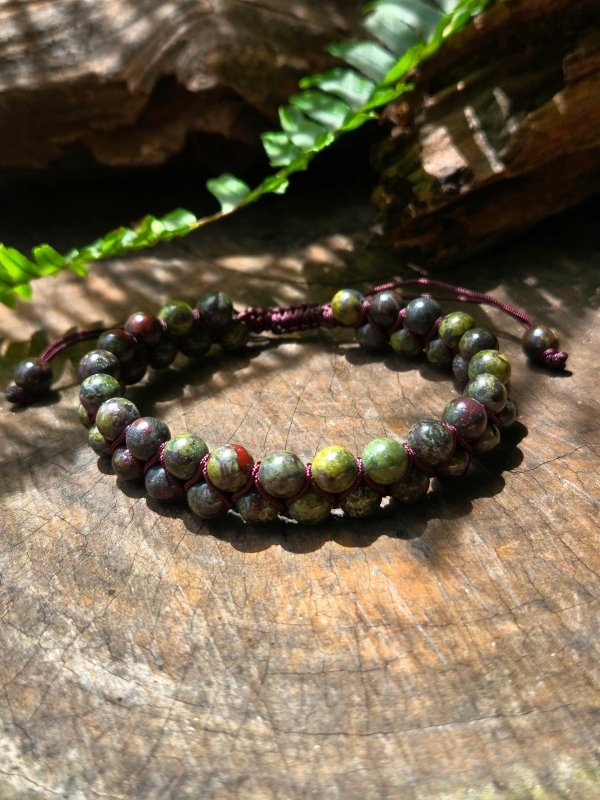 Dragon Blood Jasper Crystal Bracelet – Adjustable 6mm Beaded Macrame - Jewellery Australia