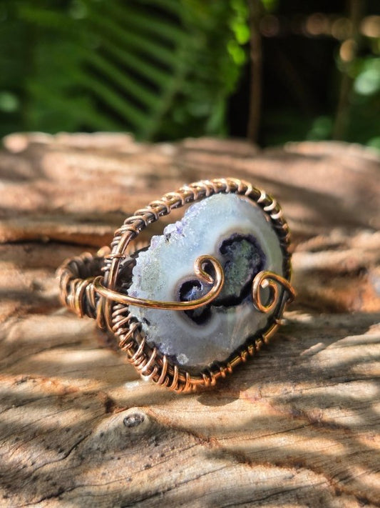Druzy Agate Copper Wire Wrapped Ring - Jewellery Australia