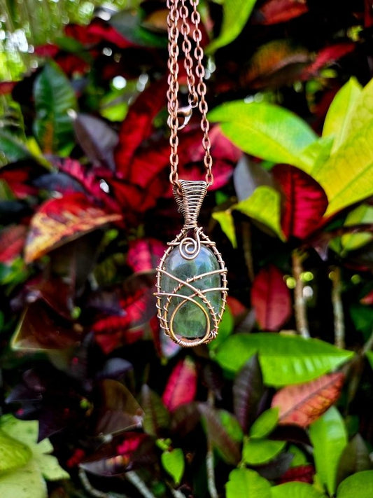 Fluorite Copper Wire Wrapped Crystal Pendant Necklace - Jewellery Australia
