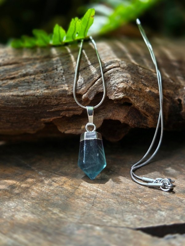 Fluorite Point Pendant Necklace Silver - Jewellery Australia