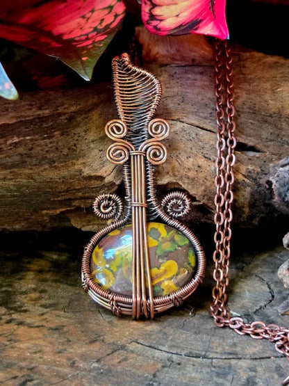 Fruit Jasper Copper Wire Wrapped Pendant Necklace - Jewellery Australia