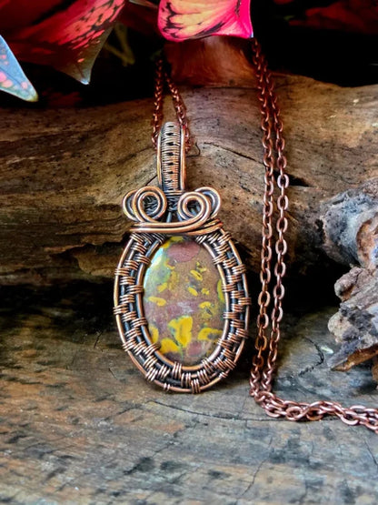 Fruit Jasper Copper Wire Wrapped Pendant Necklace - Jewellery Australia