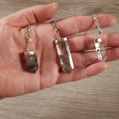 Garden Quartz Lodolite Crystal Pendant Necklace Silver - Crystals Australia