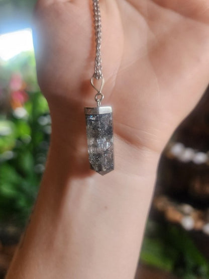 Garden Quartz Lodolite Crystal Pendant Necklace Silver - Crystals Australia