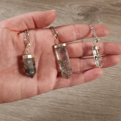 Garden Quartz Lodolite Crystal Pendant Necklace Silver - Crystals Australia