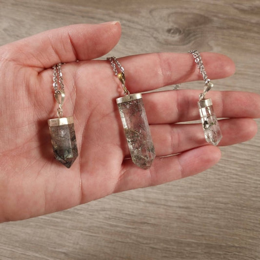 Garden Quartz Lodolite Crystal Pendant Necklace Silver - Crystals Australia