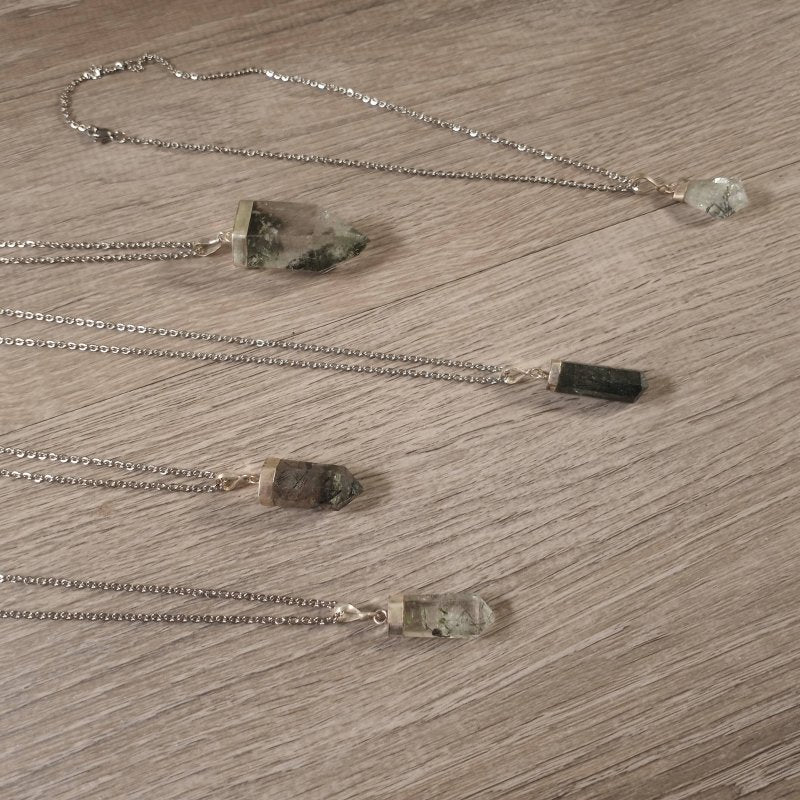 Garden Quartz Lodolite Crystal Pendant Necklace Silver - Crystals Australia