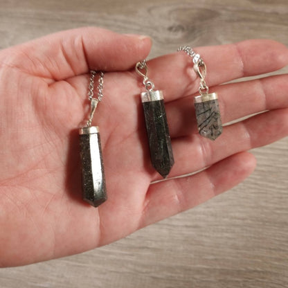 Garden Quartz Lodolite Crystal Pendant Necklace Silver - Crystals Australia