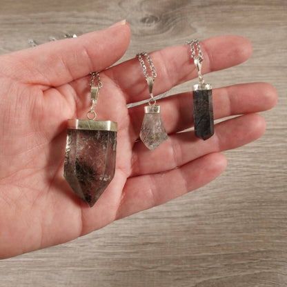 Garden Quartz Lodolite Crystal Pendant Necklace Silver - Crystals Australia