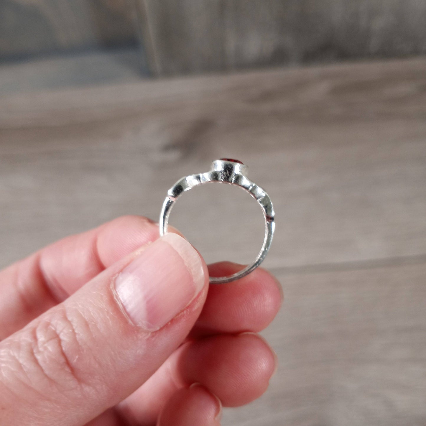 Jewellery Garnet Ring 925 Sterling Silver "Double Heart"