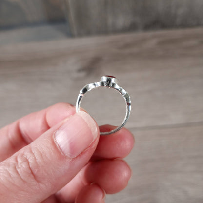 Jewellery Garnet Ring 925 Sterling Silver "Double Heart"