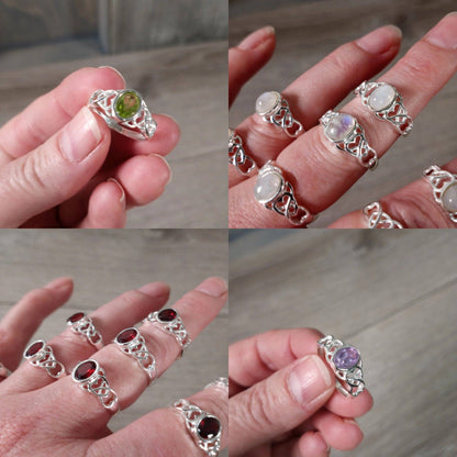 Jewellery Garnet Ring 925 Sterling Silver "Double Heart"