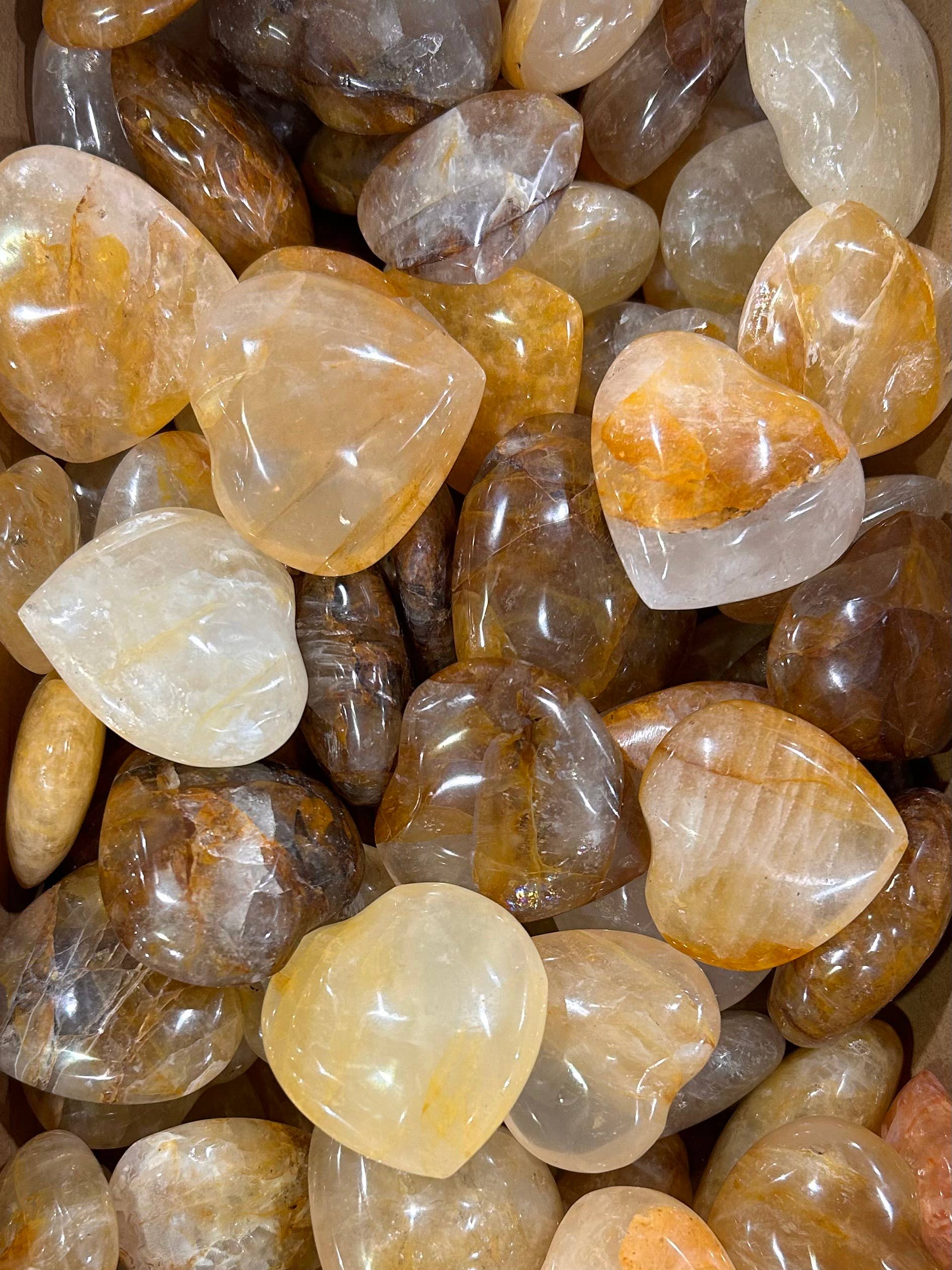 Carving Golden Healer Quartz Love Hearts