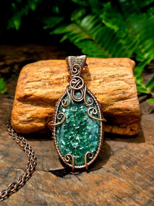 Green Aventurine Copper Wire Wrapped Handmade Pendant Necklace - Jewellery Australia