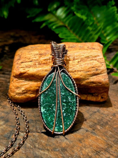 Green Aventurine Copper Wire Wrapped Handmade Pendant Necklace - Jewellery Australia