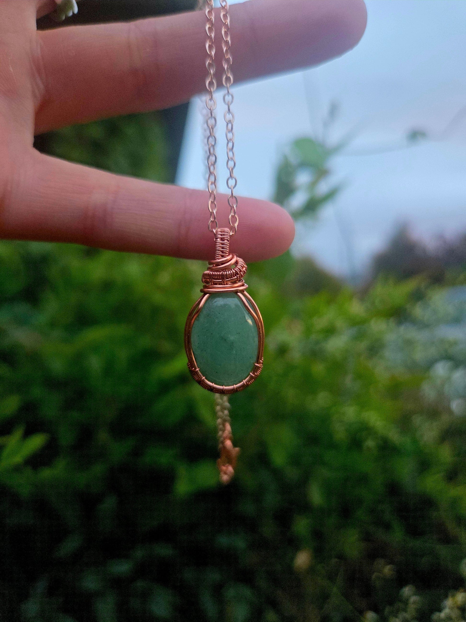 Jewellery Green Aventurine Copper Wire Wrapped Pendant Necklace