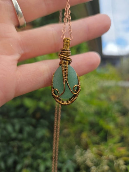 Green Aventurine Crystal Copper Wire Wrapped Handmade Pendant Necklace - Copper Australia