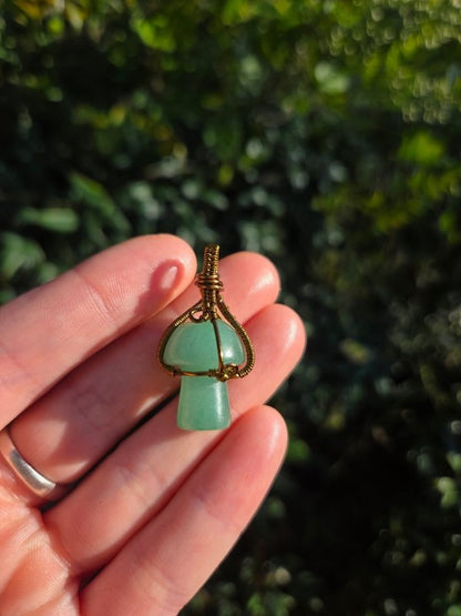 Green Aventurine Mushroom Copper Wire Wrapped Pendant Necklace Bronze - Jewellery Australia