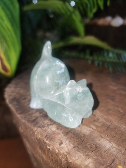 Green Fluorite Carved Cat - Crystals Australia