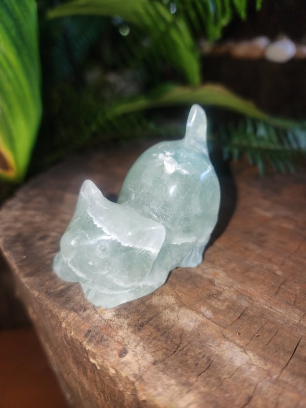Green Fluorite Carved Cat - Crystals Australia