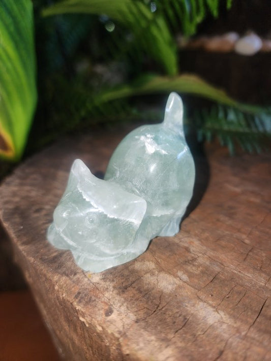 Green Fluorite Carved Cat - Crystals Australia