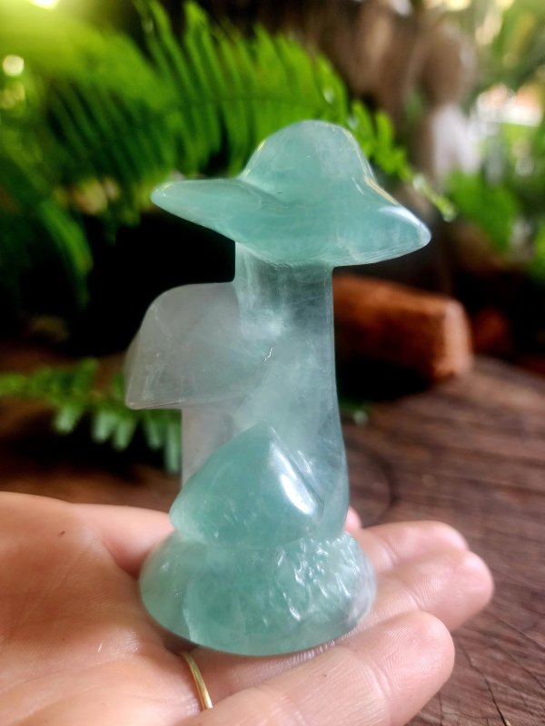 Green Fluorite Carved Mushroom - Carving Australia