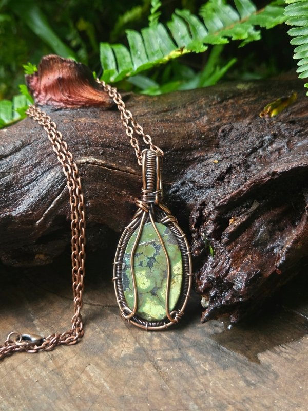 Green Turquoise Copper Wire Wrapped Handmade Pendant Necklace - Jewellery Australia