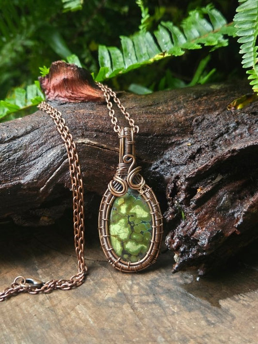 Green Turquoise Copper Wire Wrapped Handmade Pendant Necklace - Jewellery Australia