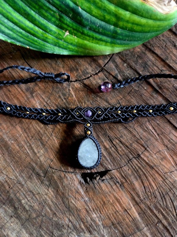 Handmade Clear Quartz Crystal Macrame Necklace / Choker - Adjustable - Jewellery Australia