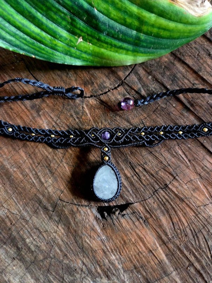 Handmade Clear Quartz Crystal Macrame Necklace / Choker - Adjustable - Jewellery Australia