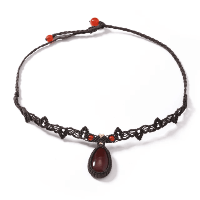 Handmade Red Agate Crystal Macrame Necklace / Choker - Adjustable - Jewellery Australia