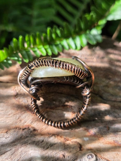 Honey Calcite Copper Wire Wrapped Ring - Jewellery Australia
