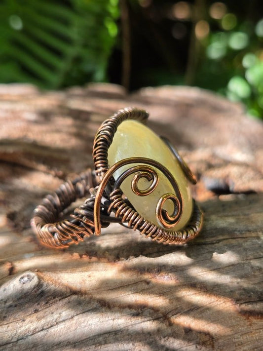 Honey Calcite Copper Wire Wrapped Ring - Jewellery Australia