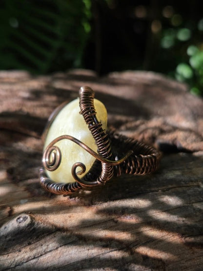 Honey Calcite Copper Wire Wrapped Ring - Jewellery Australia