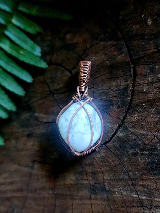 Howlite Copper Wire Wrapped Handmade Pendant Australia