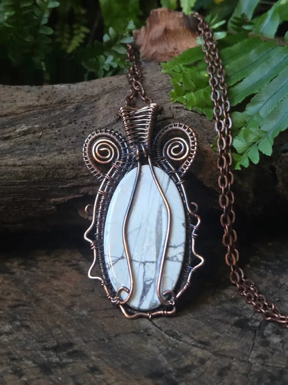 Howlite Copper Wire Wrapped Handmade Pendant Necklace - Jewellery Australia